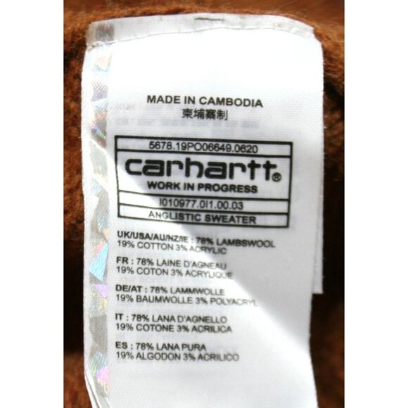 Carhartt WIP Anglistic Crewneck Sweater Mens XS Duck Brown Wool-Blend Heritage - Picture 4 of 8